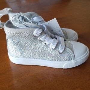 Cat & Jack Silver Sequin Sneakers Sz9Toddler